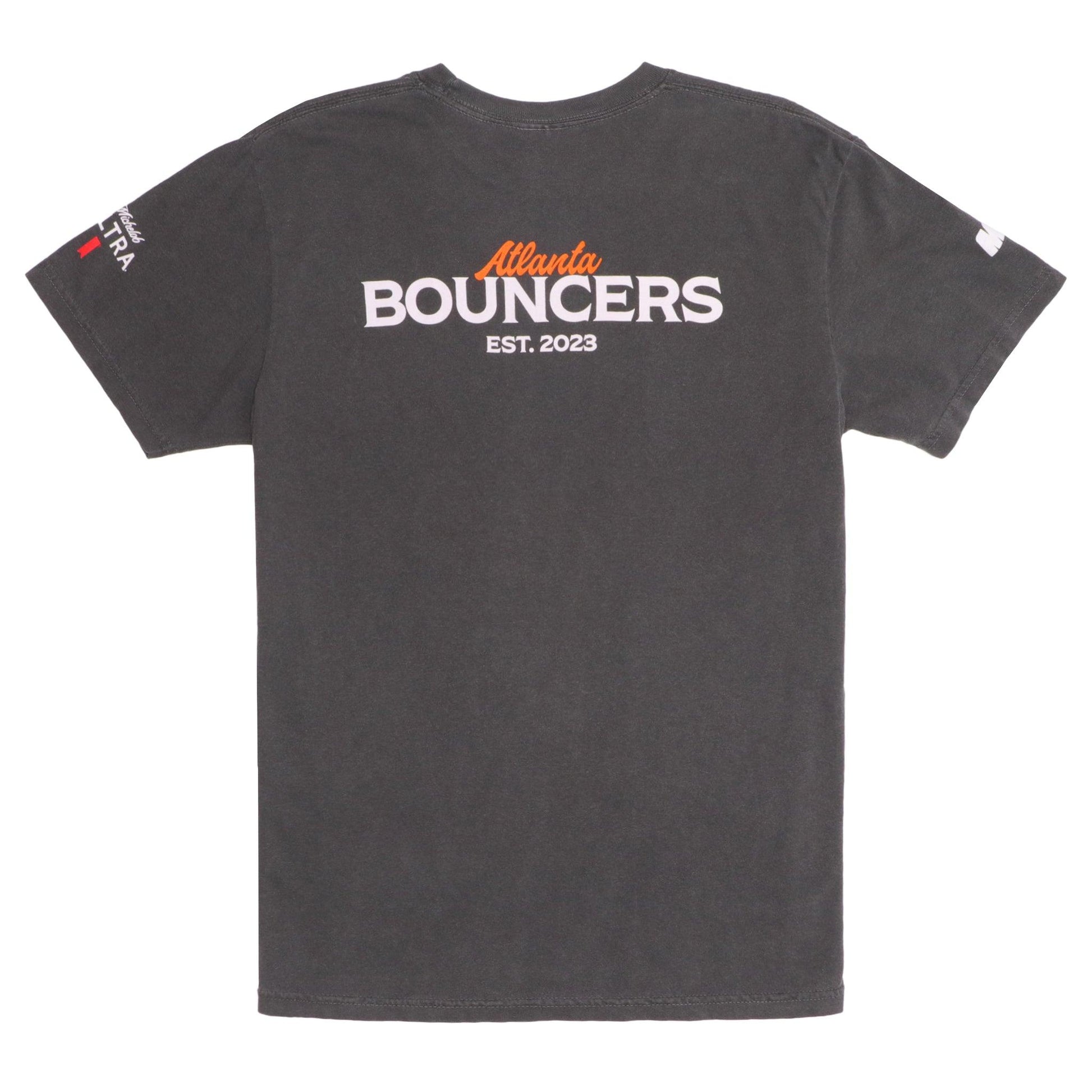 back of grey shirt with Atlanta  bouncers est 2023 on top 