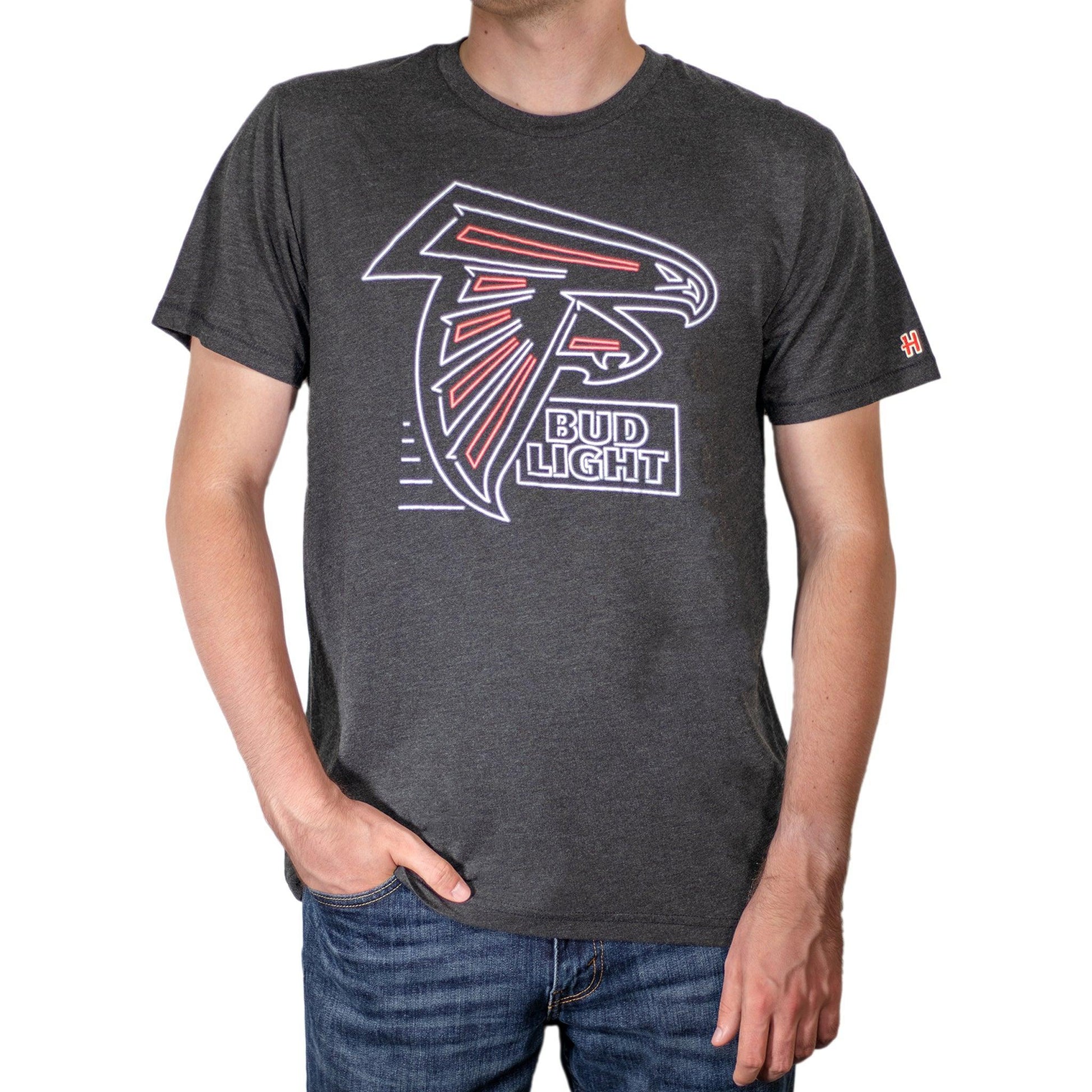 Man Wearing Black Bud Light Atlanta Falcons T-Shirt