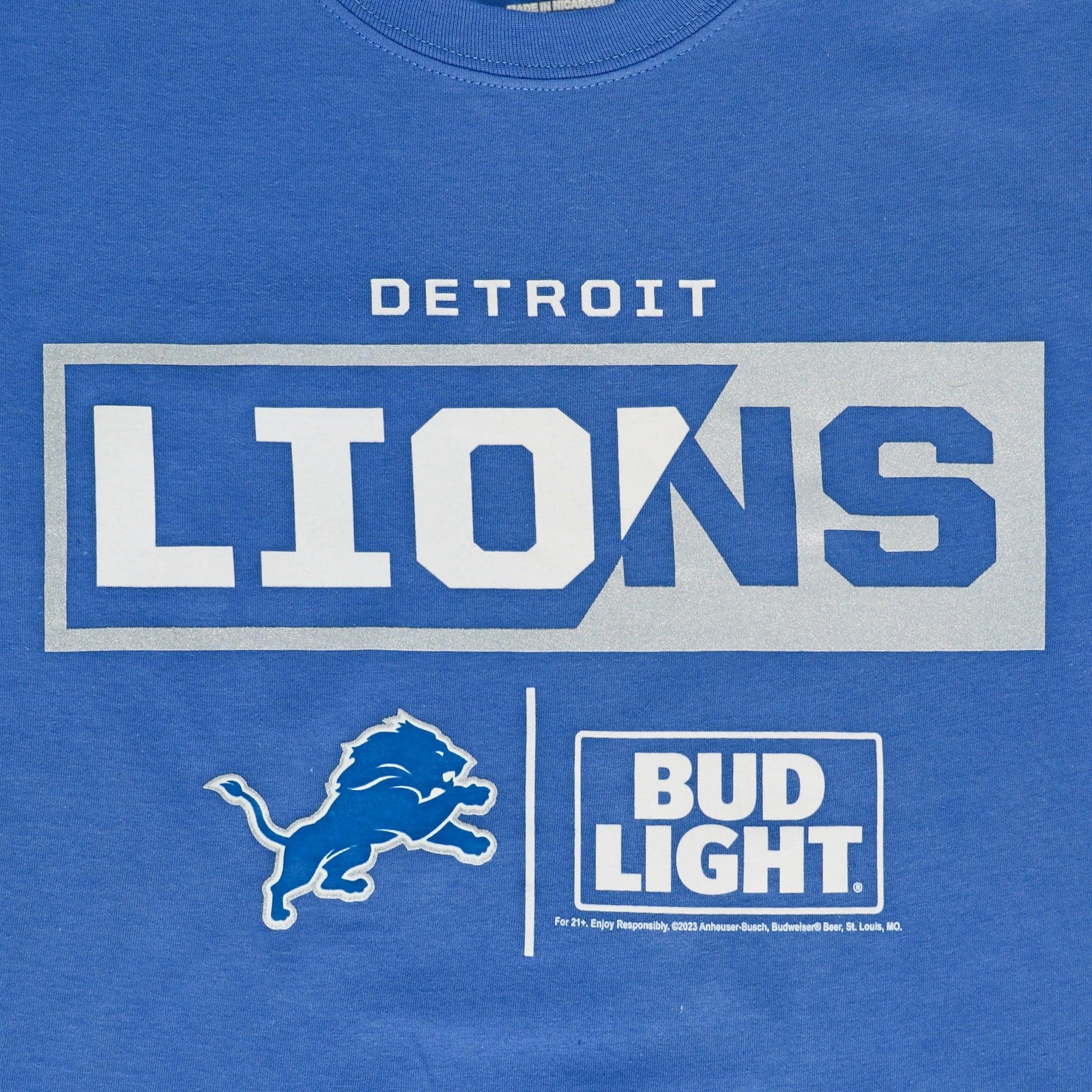 Close up view of Bud Light Detroit Lions Team T-shirt