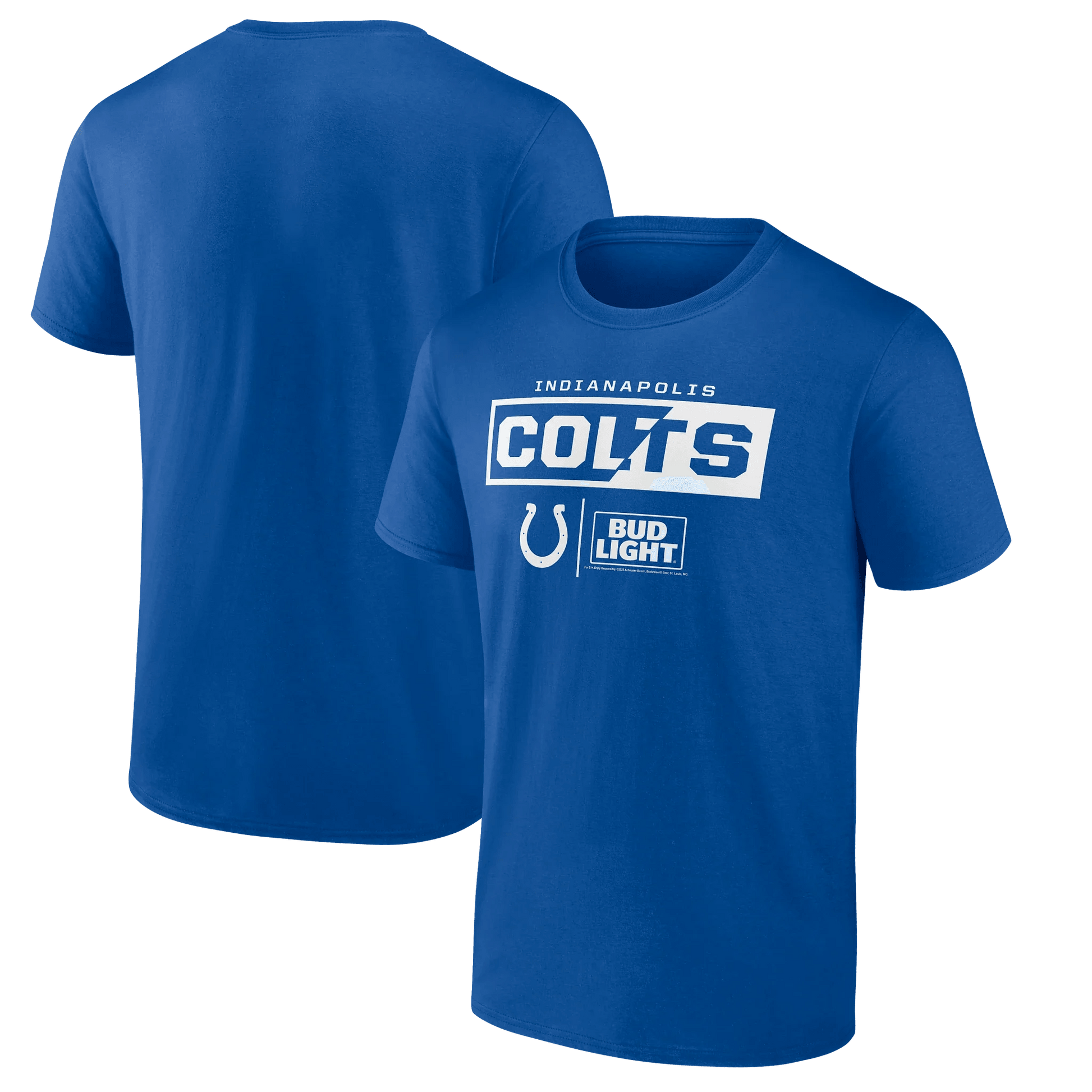 front of blue tee with colts and bud light logo