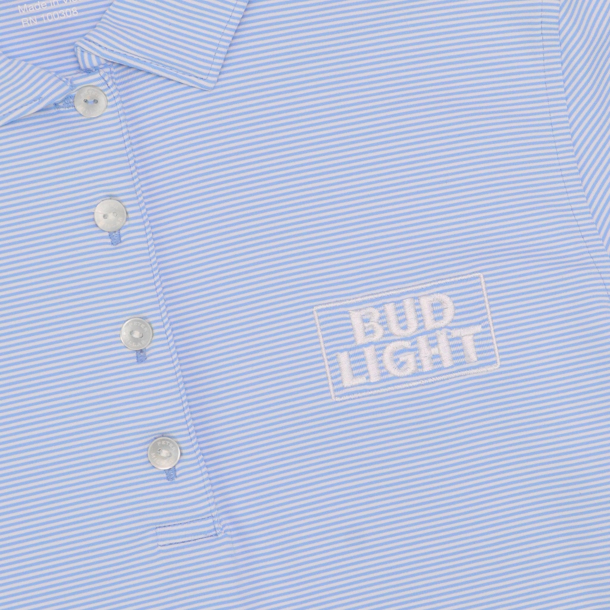 Close up of Bud Light embroidered stacked logo