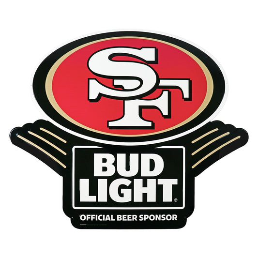 metal sign with bud light logo and 49ners logo