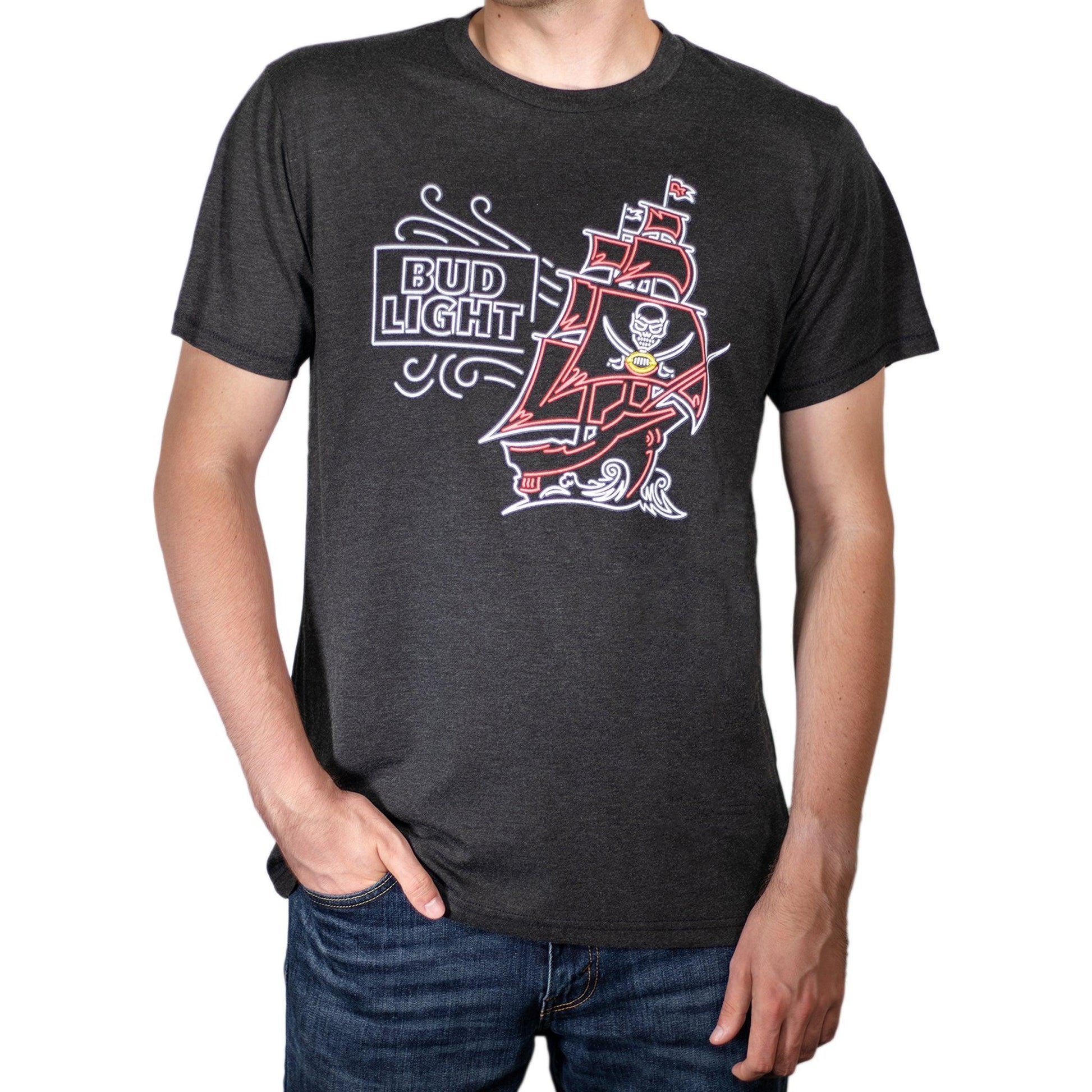 Man Wearing Bud Light Tampa Bay Buccaneers Black T-Shirt