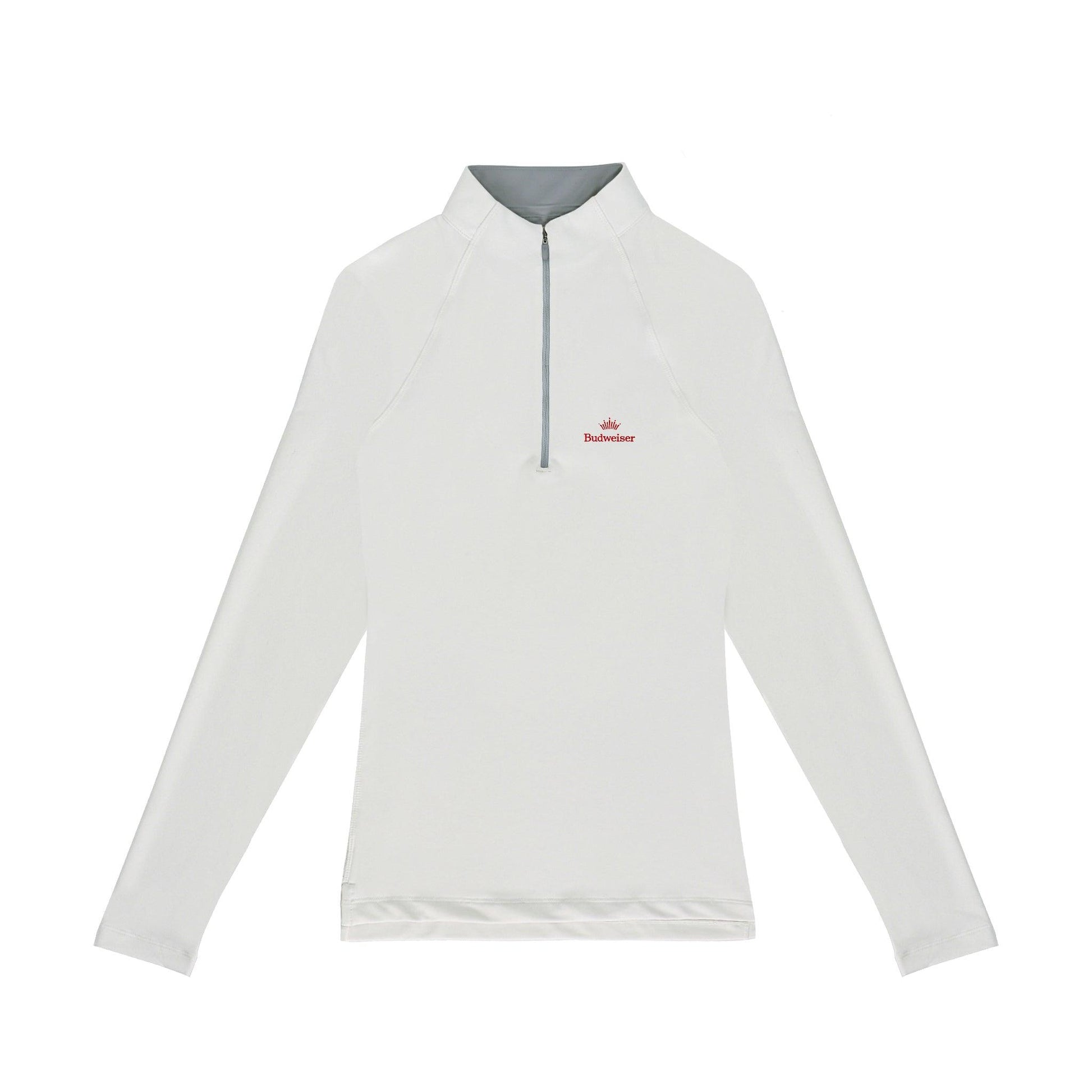 front of mens 1/4 zip with Budweiser logo on chest 