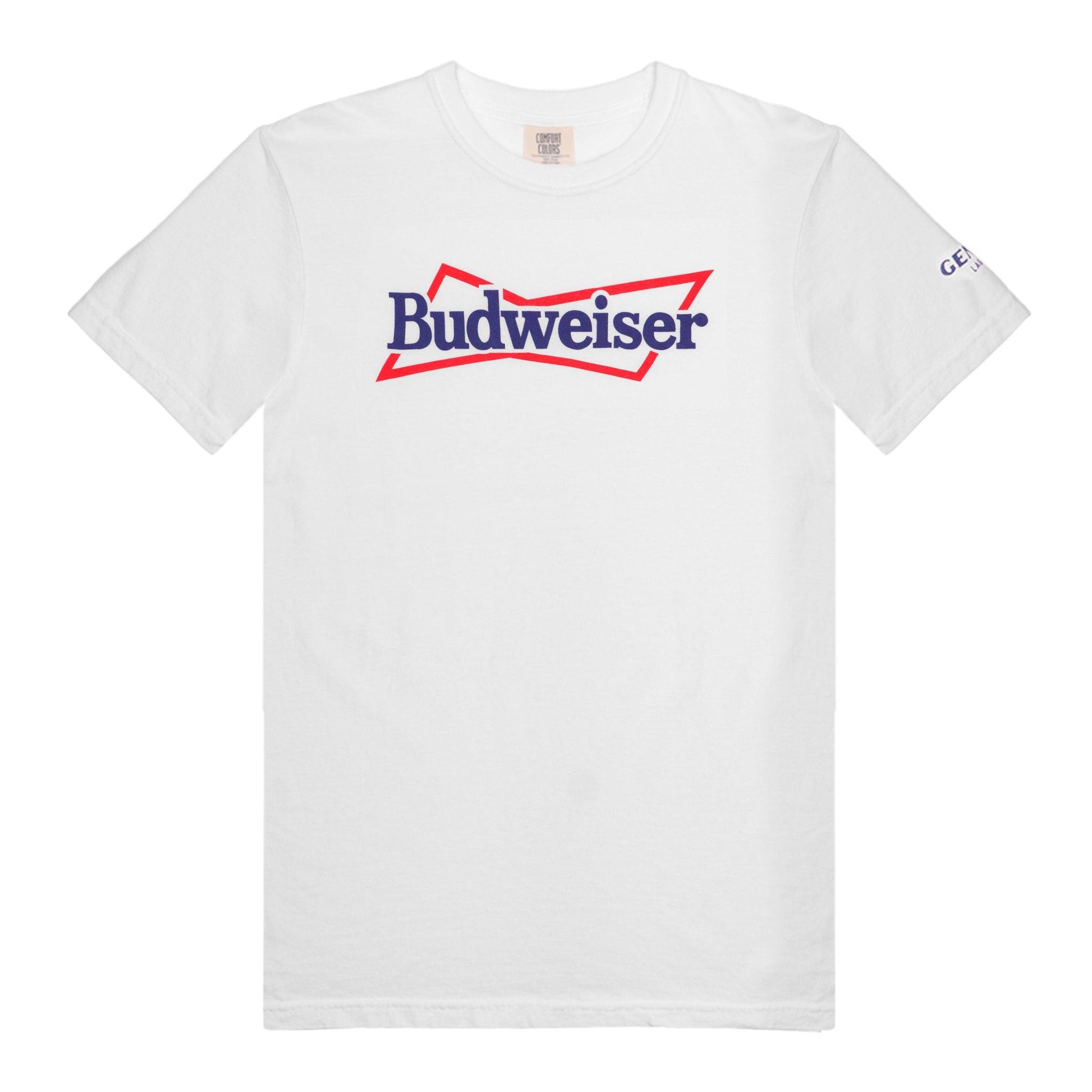 front of t-shirt with open bowtie and budweiser inside