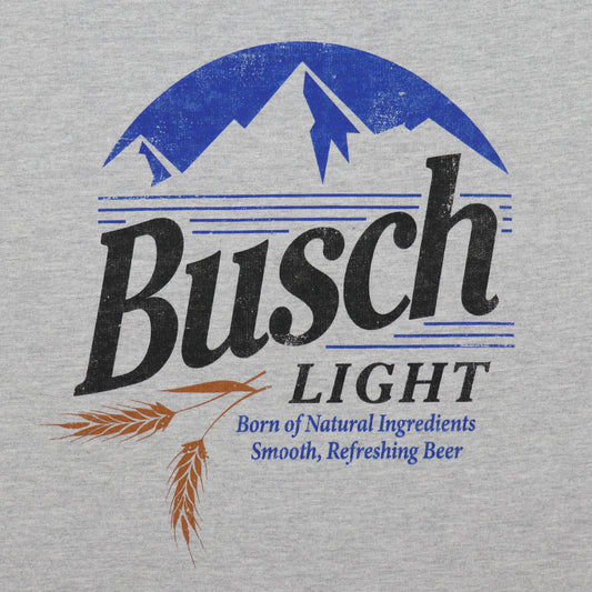 Close up of Busch Light logo with "Born of Natural Ingredients Smooth, Refreshing Beer" Beneath it