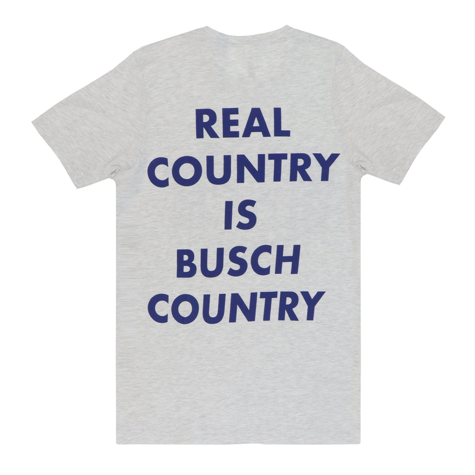back of shirt reading real country is busch country
