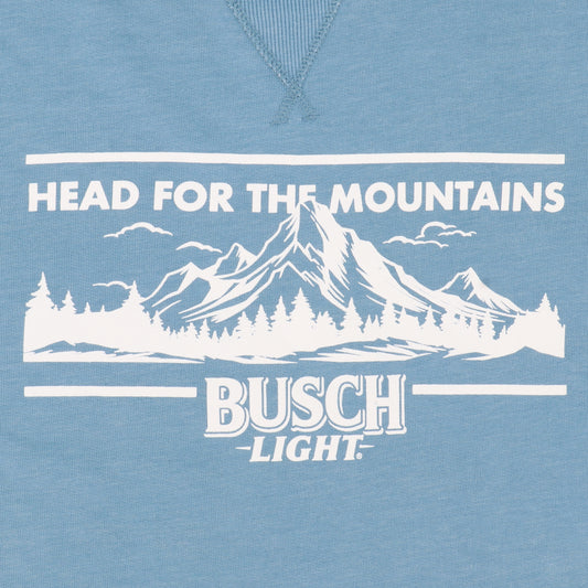 Close up of Busch Light Head for the Mountains logo