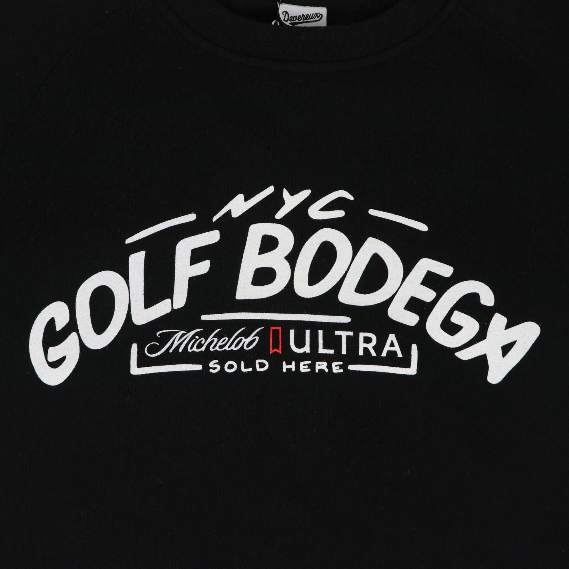 Close up of Golf Bodega logo in white