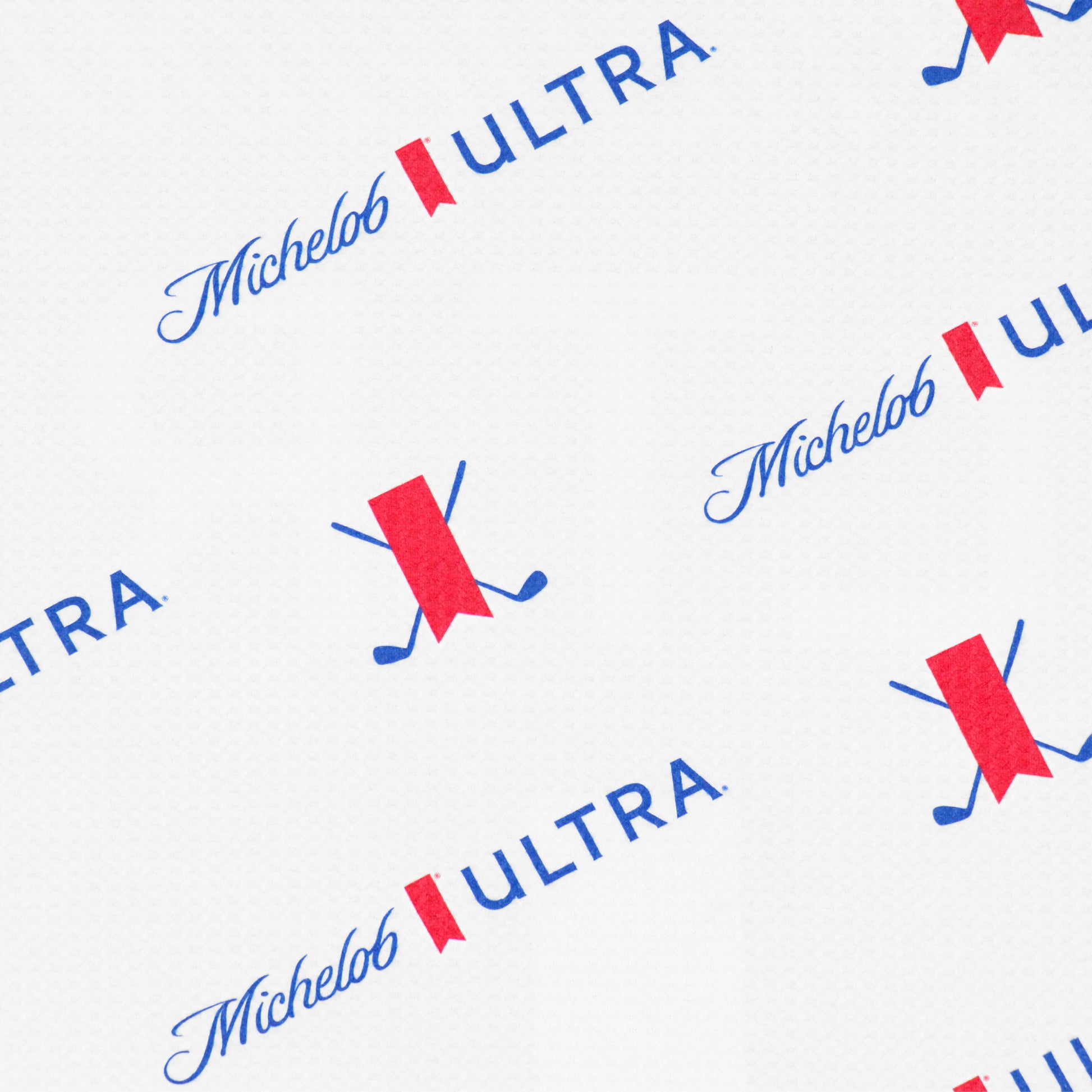 Pattern of Michelob Ultra logos with a red checkmark on a white background