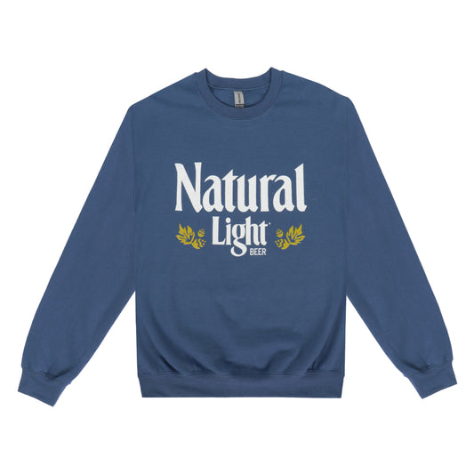 Front of Navy Natural Light Crewneck