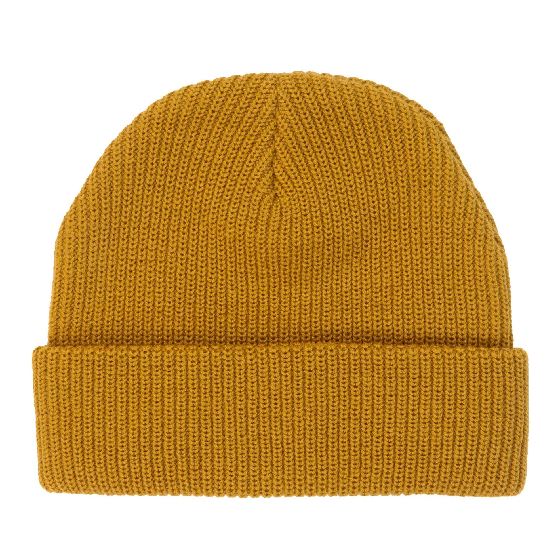 orange brown natural light beanie with vintage logo patch on fron