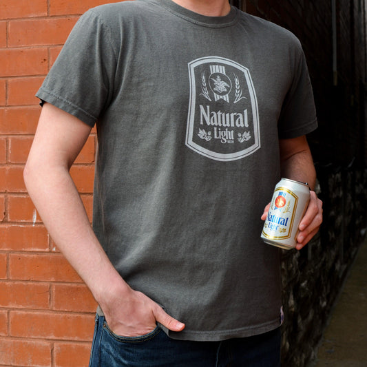 man wearing grey natural light vintage tonal t shirt