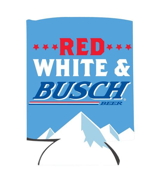 red white and busch can coolie