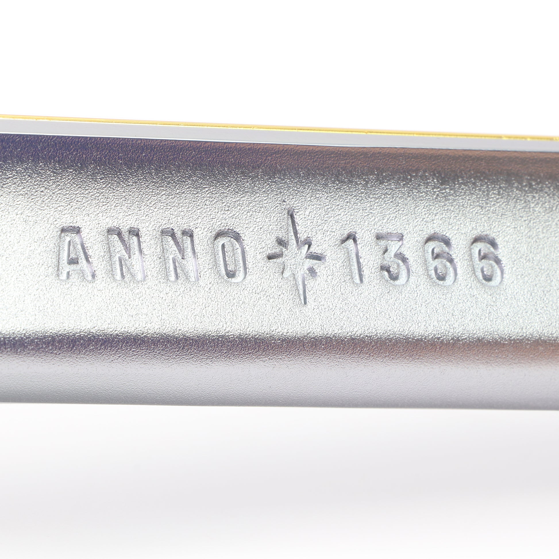 Close up of side of Stella Tap Handle, "Anno 1366" engraved