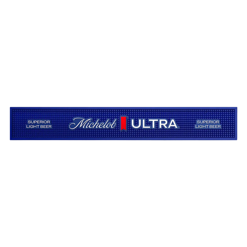 Michelob Ultra beer mat with blue border on a white background