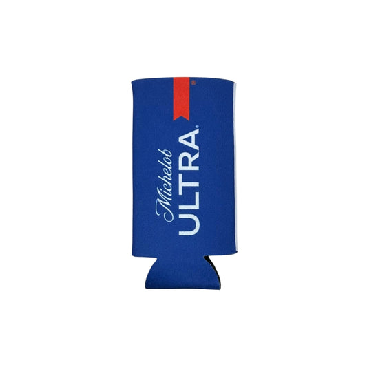 Blue can cooler with Michelob Ultra logo on a white background