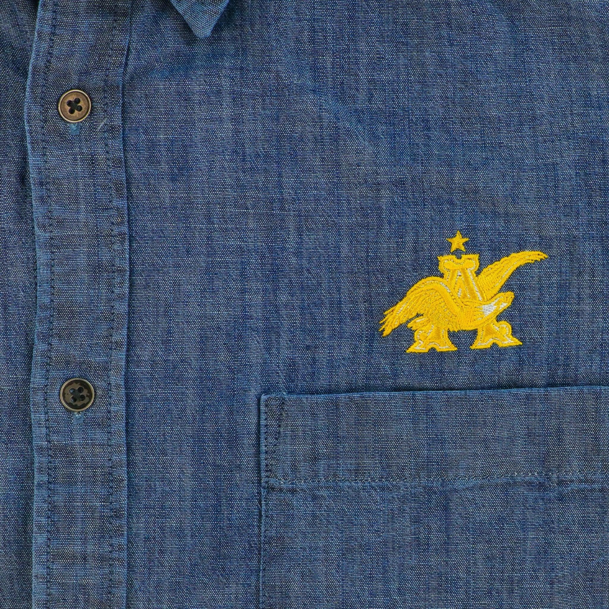 A & E New Logo Chambray Button Down Close Up