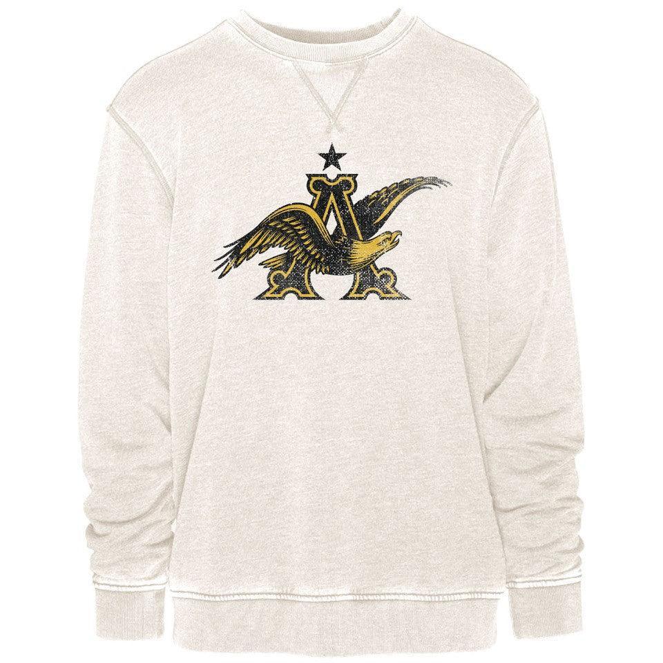 Oatmeal colored crewneck sweatshirt with the A&Eagle logo on front center chest