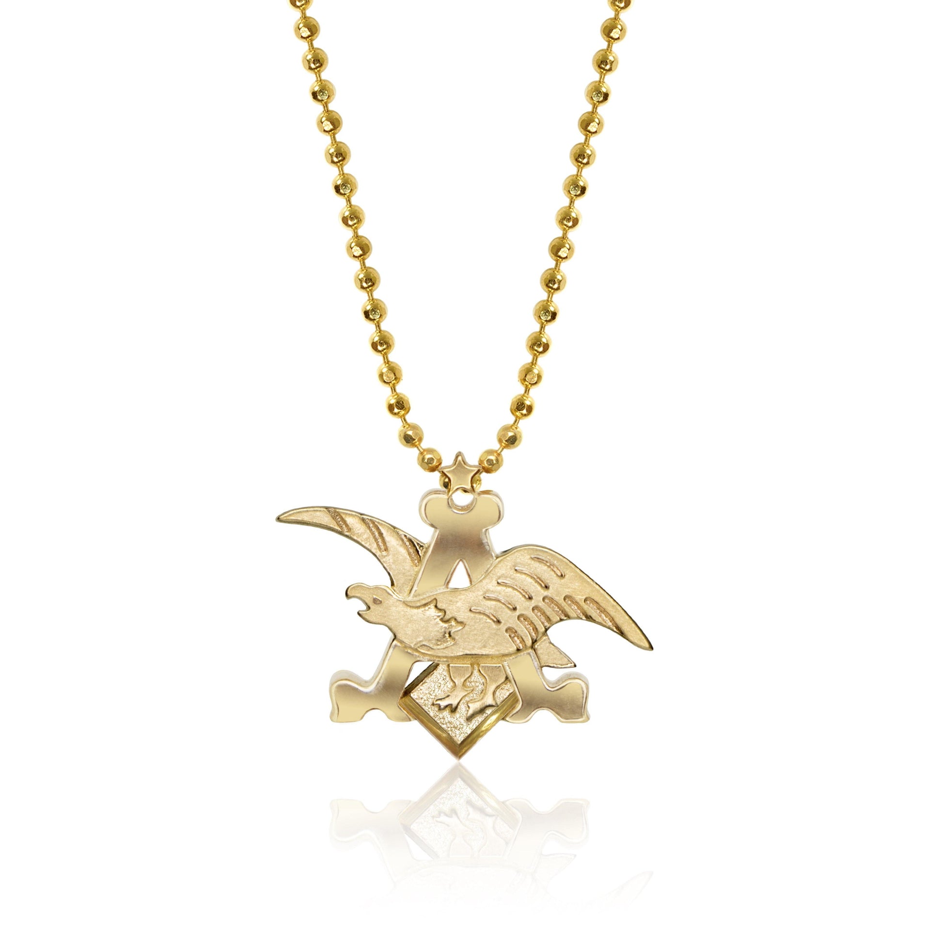 From Alex Woo a 14 carat gold Anheuser-Bsuch & Eagle necklace, 16 inches long