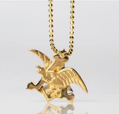 From Alex Woo a 14 carat gold Anheuser-Bsuch & Eagle necklace, 16 inches long