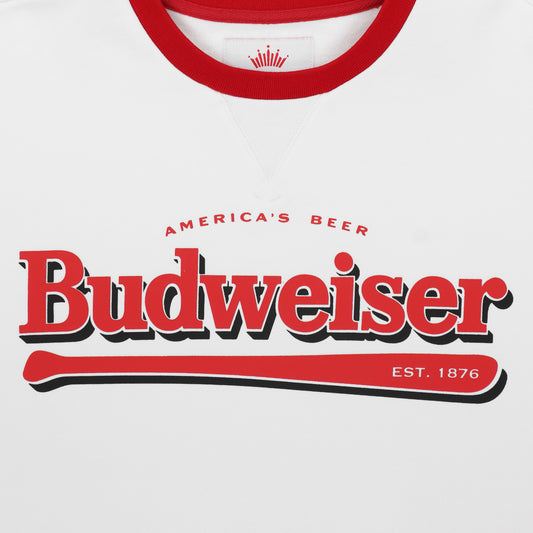 Close up of front logo, "America's Beer Budweiser". 