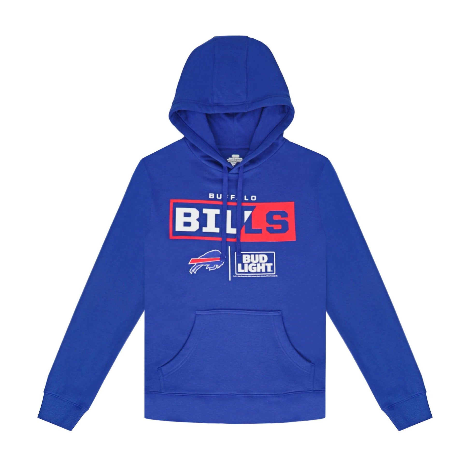 blue hoodie with bills and bud light logo front