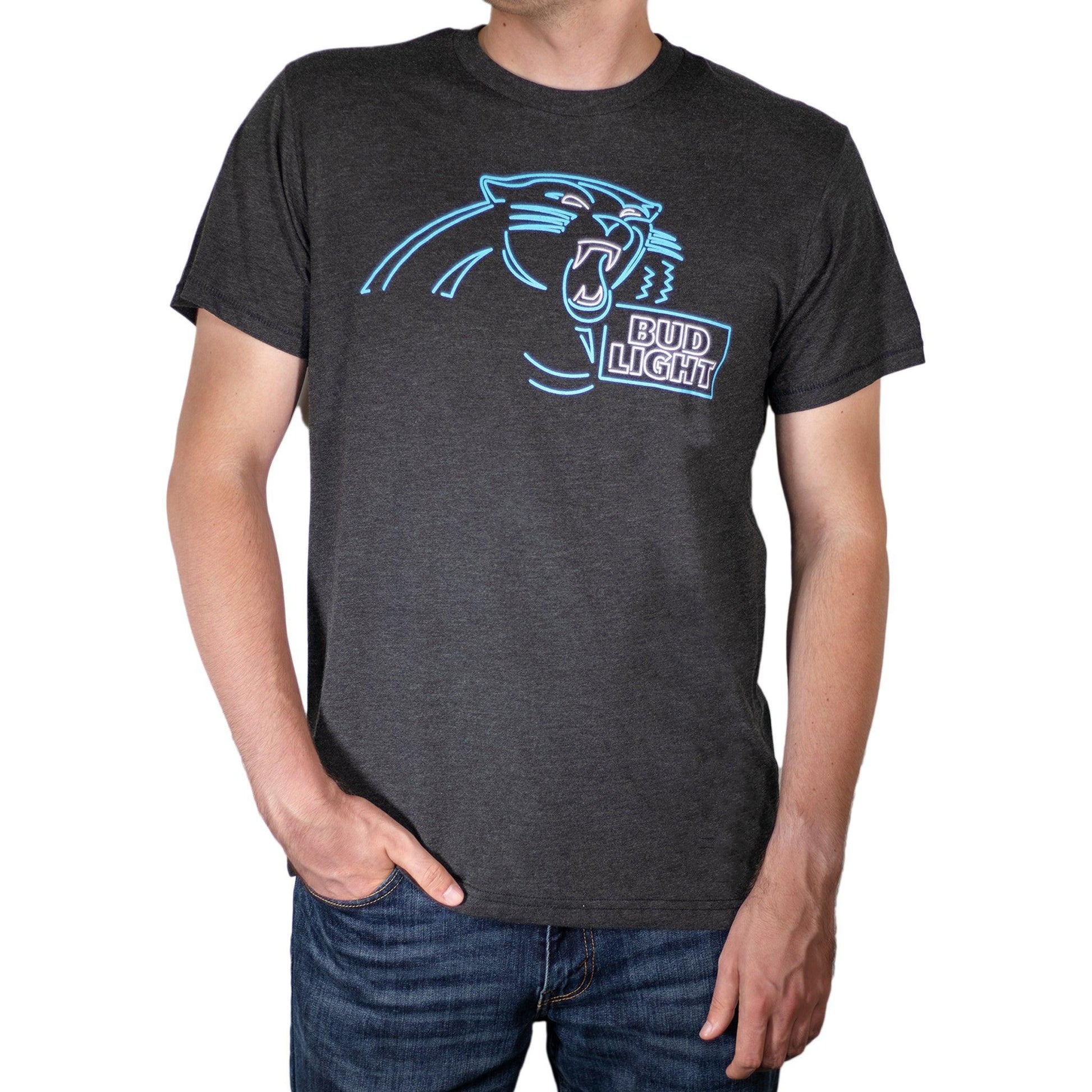 Lifestyle of Panthers and Bud Light shirt