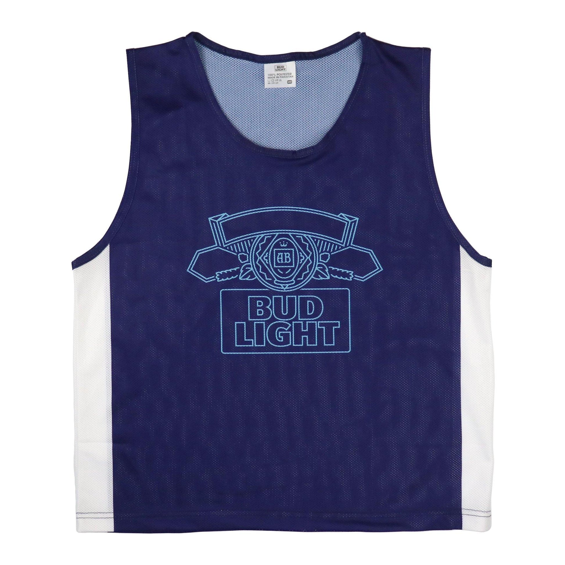 blue and white bud light chest pinny with bud light logo