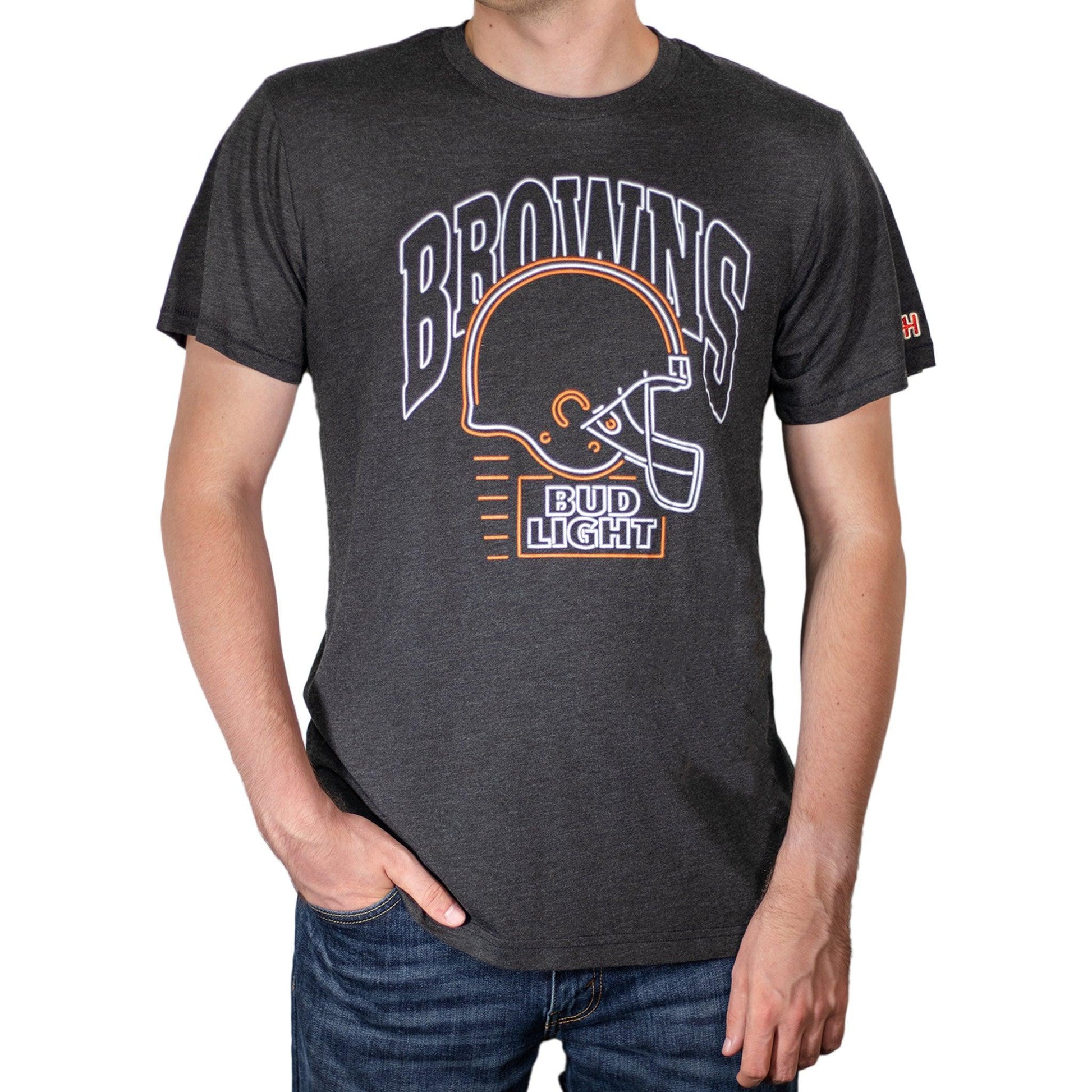 Man Wearing Cleveland Browns Bud Light Black T-Shirt