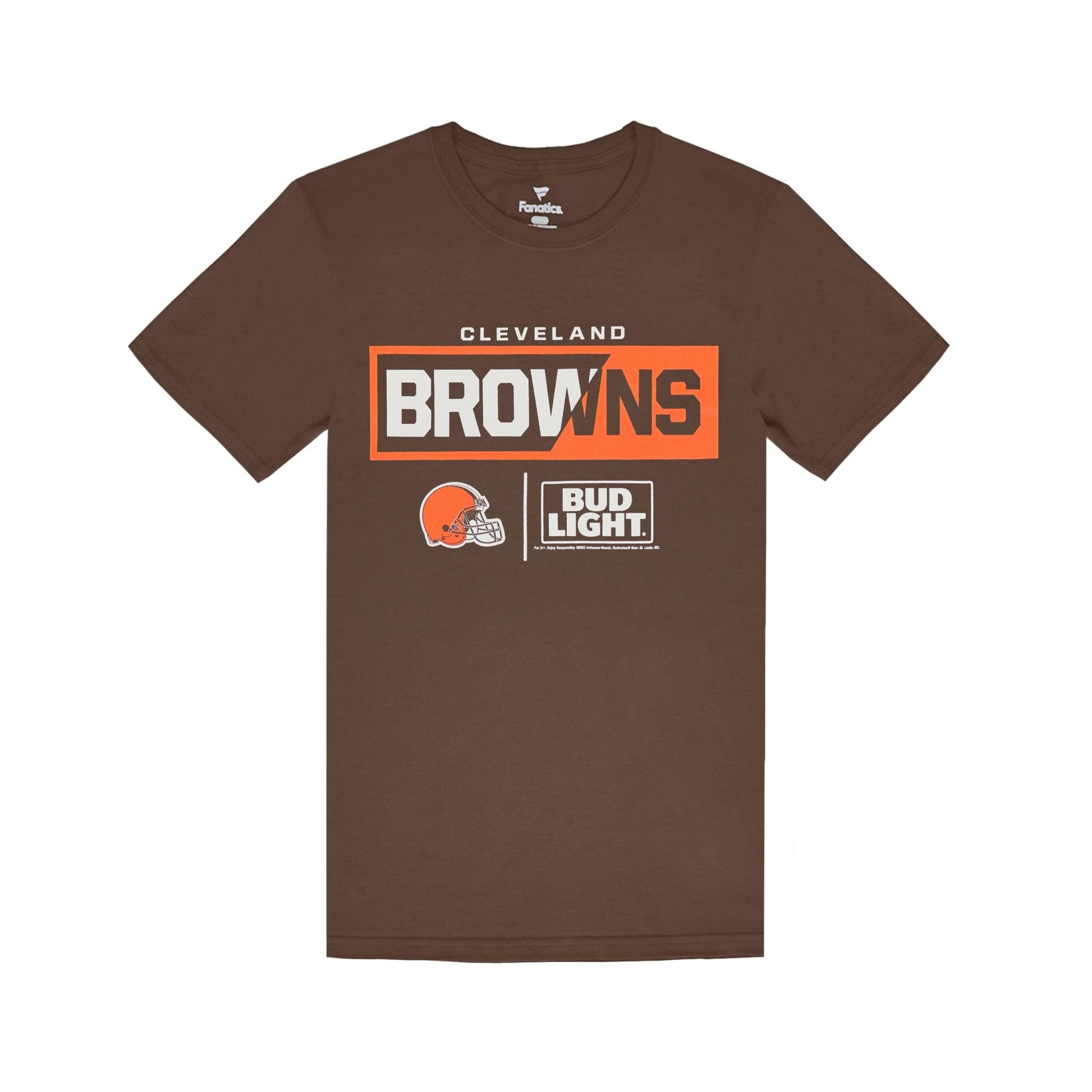 front of brown shirt with browns and bud light logo
