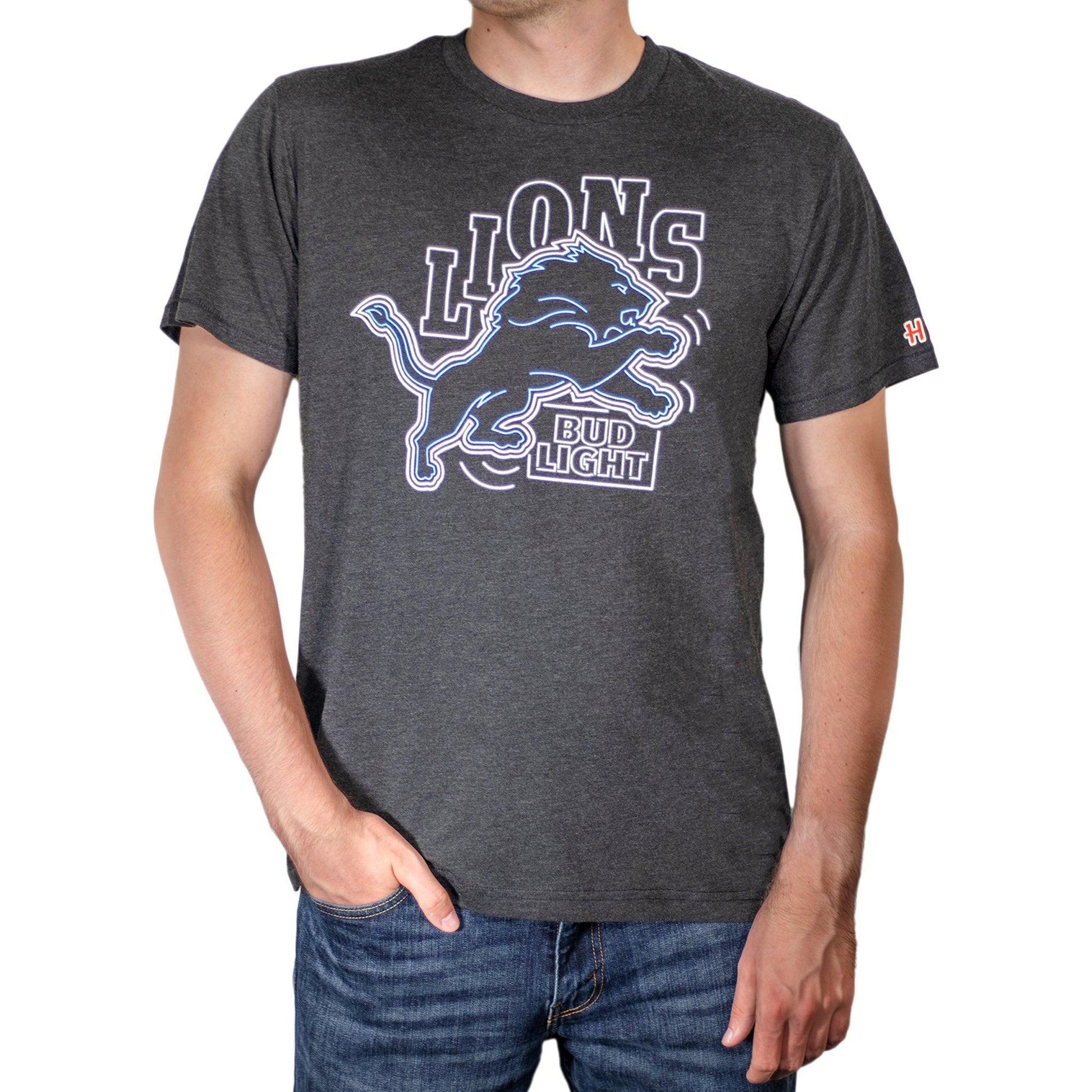 Man Wearing Bud Light Detroit Lions Black T-Shirt