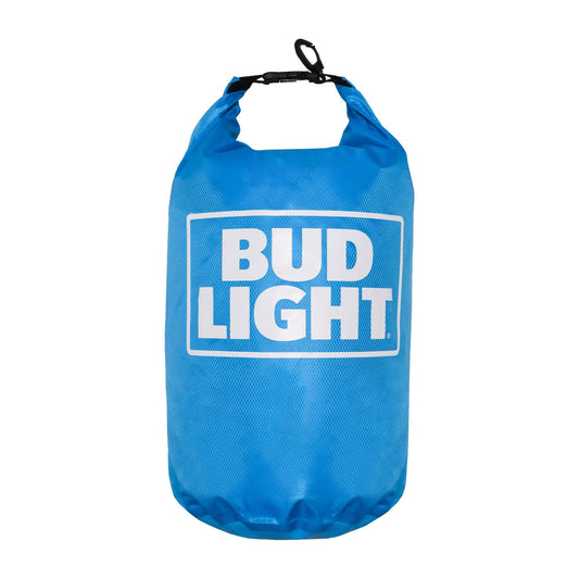 front of Bud Light dry bag with Bud Light stacked logo in white