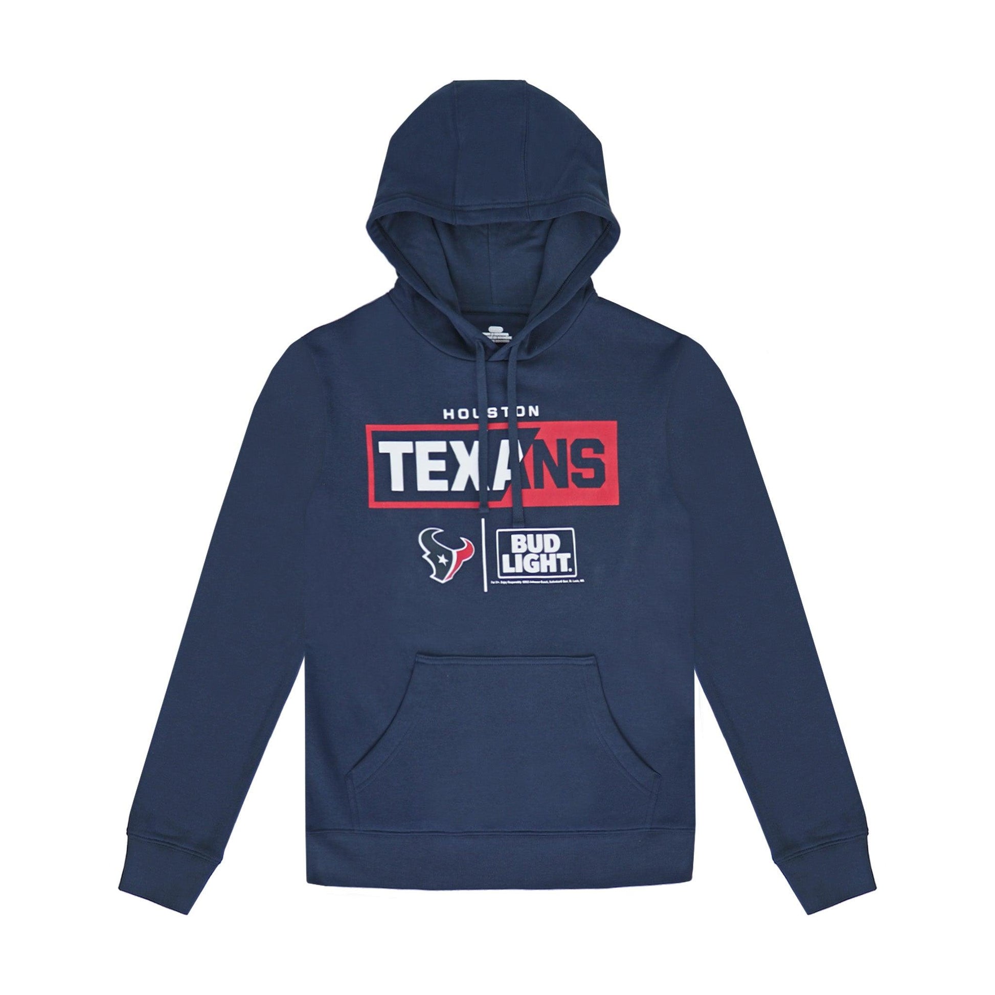 texans and bud light logos on navy hoodie