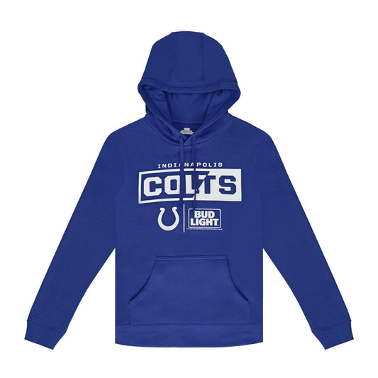 blue hoodie with colts and bud light loogs
