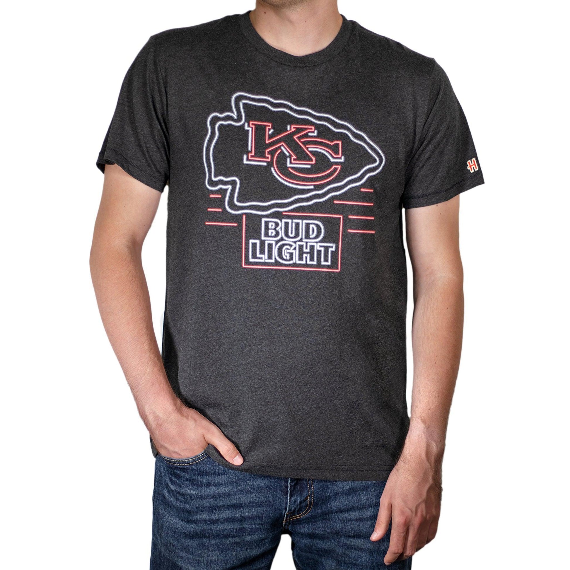Man Wearing Kansas City Chiefs Bud Light T-Shirt