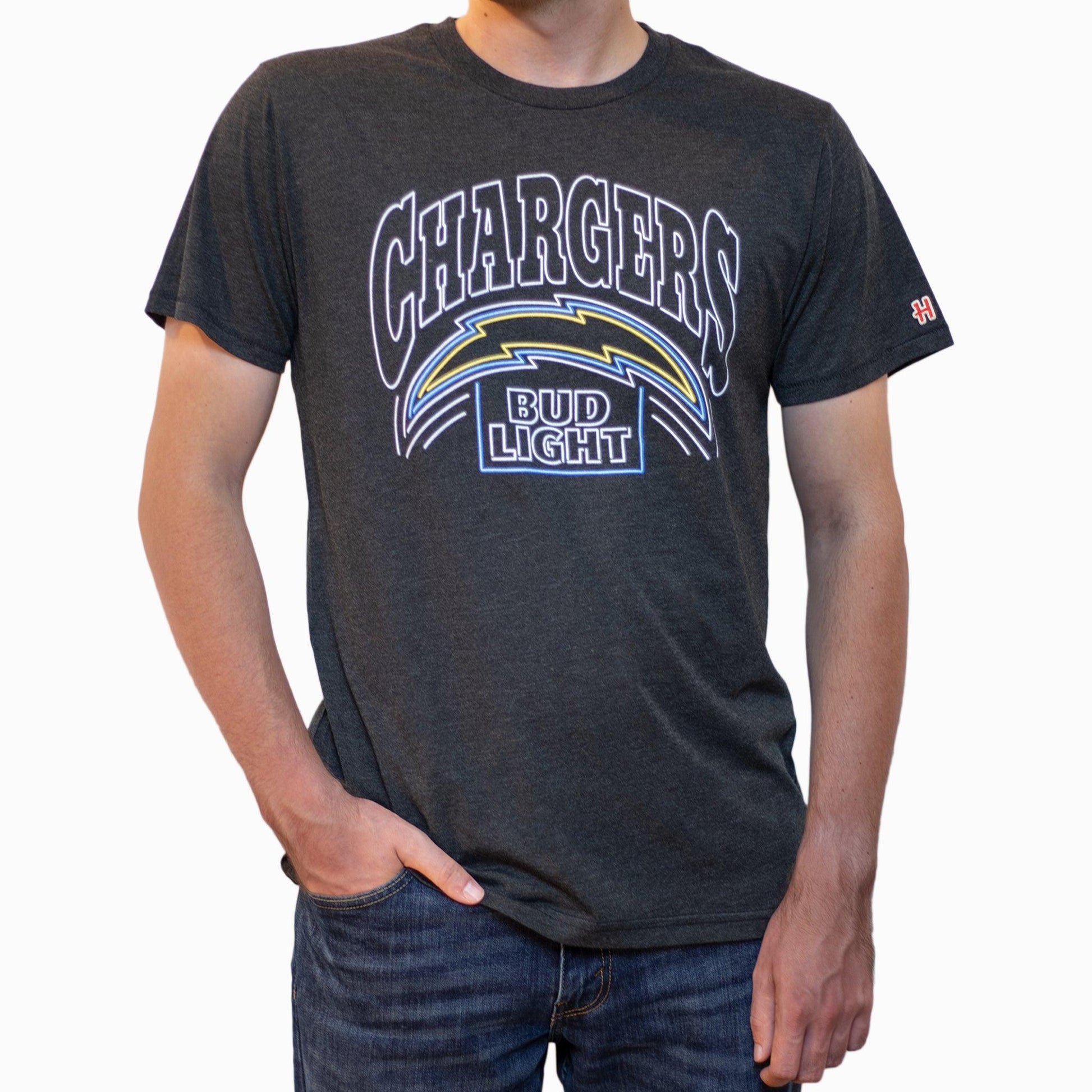 Man Wearing Bud Light San Diego Chargers Black T-Shirt