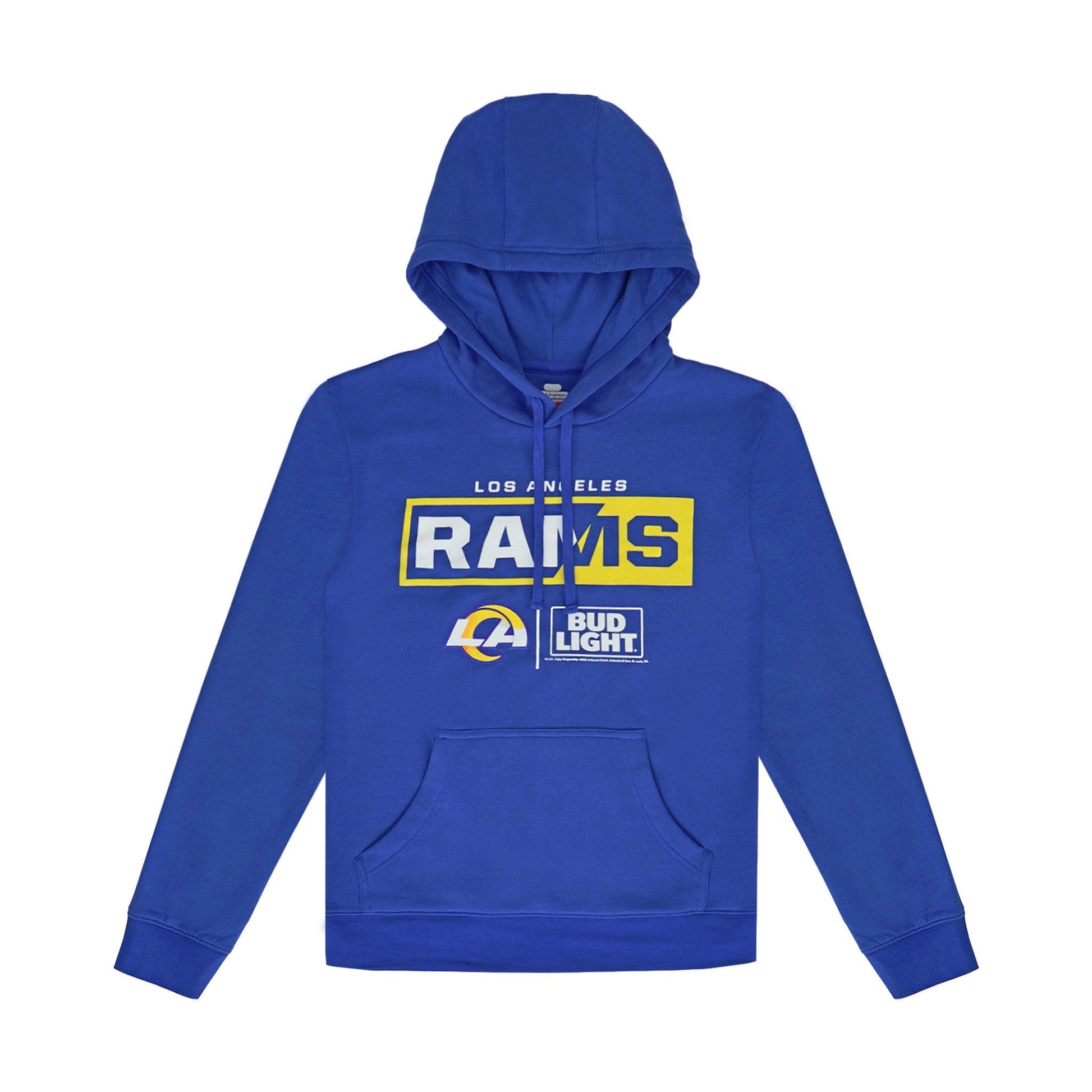 blue hoodie with rams and bud light logo 