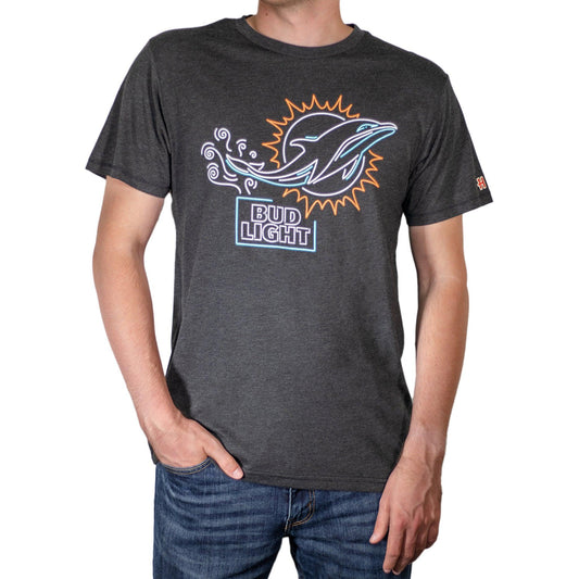 Man Wearing Bud Light Miami Dolphins Black T-Shirt