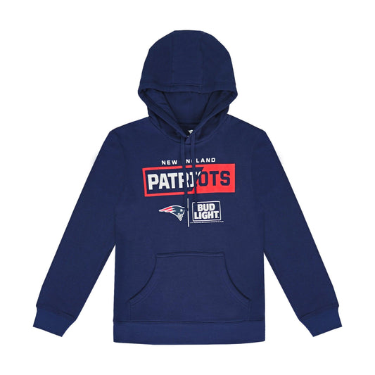 navy hoodie patriots and bud light logo front