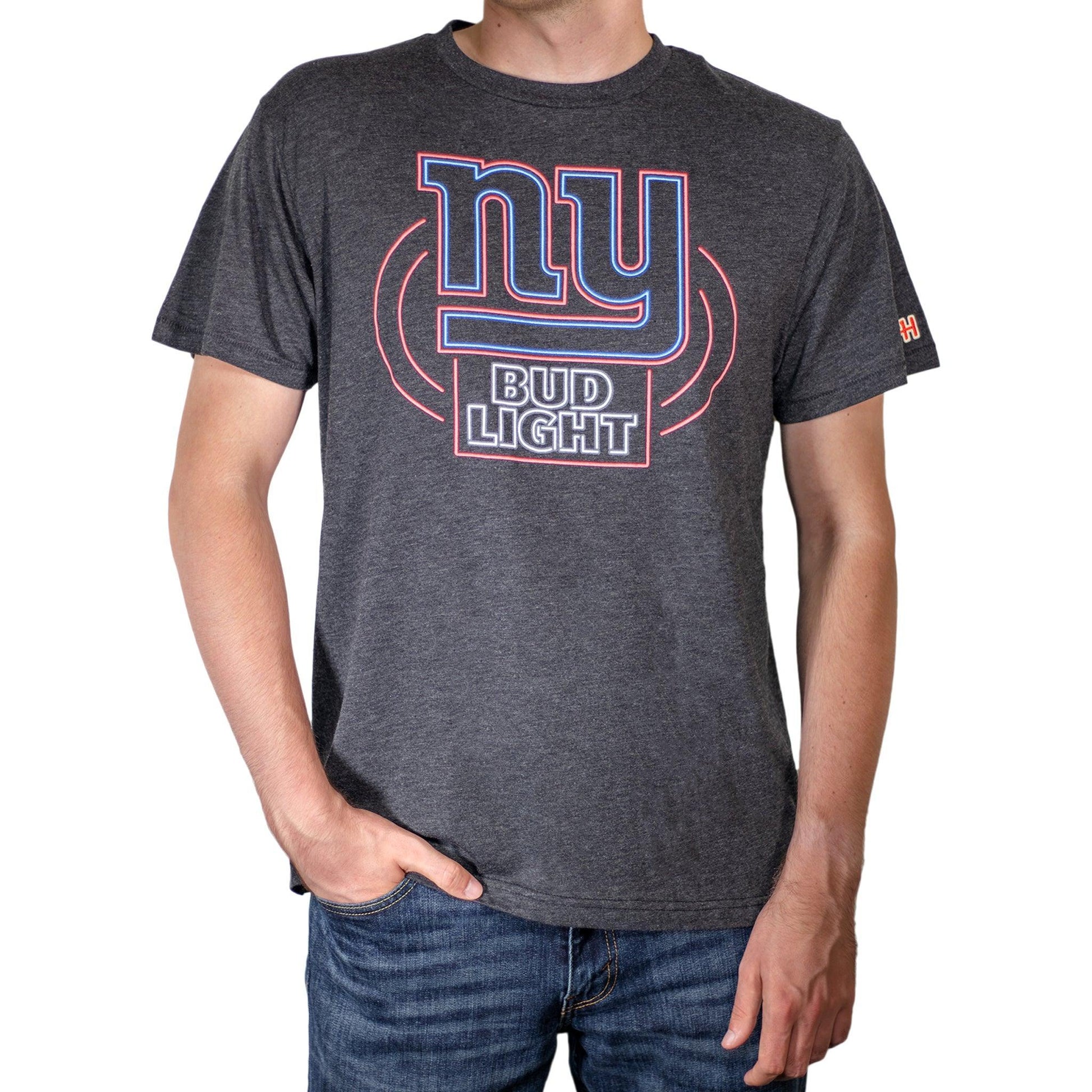 Man Wearing Bud Light New York Giants Black T-Shirt