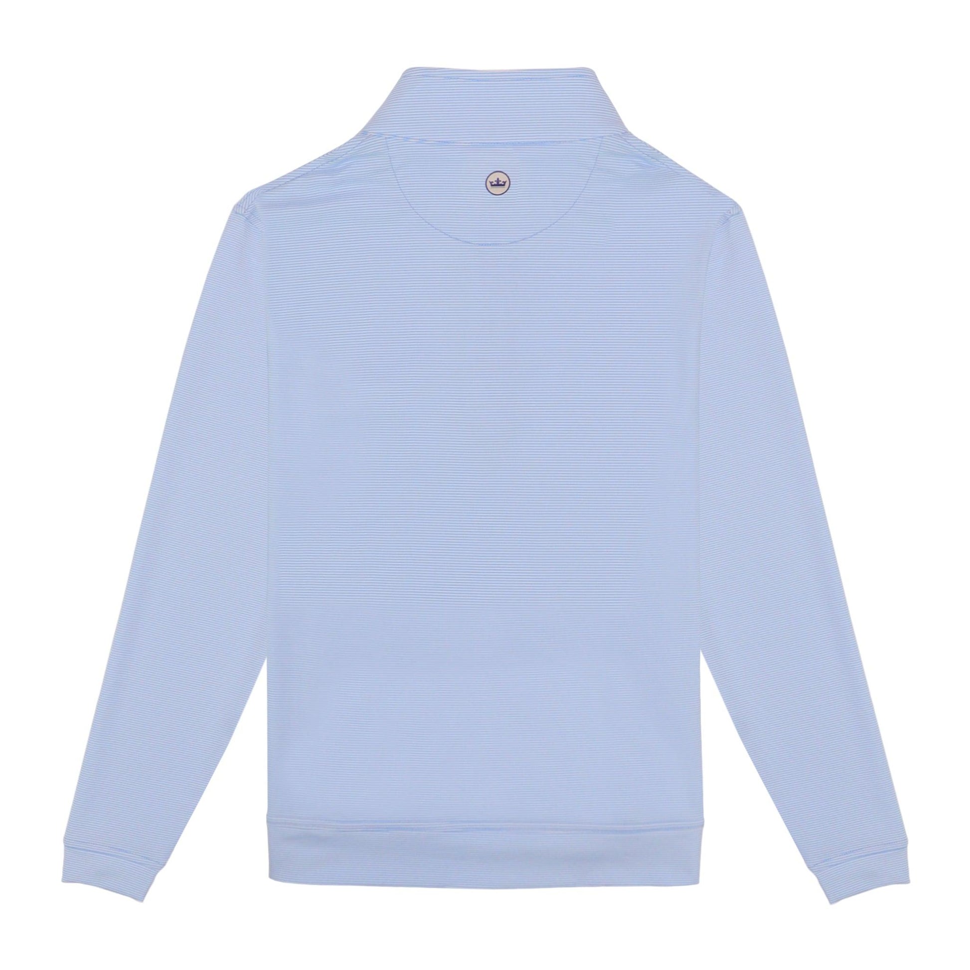 back of 1/4 zip with small peter millar logo center on back neck, 