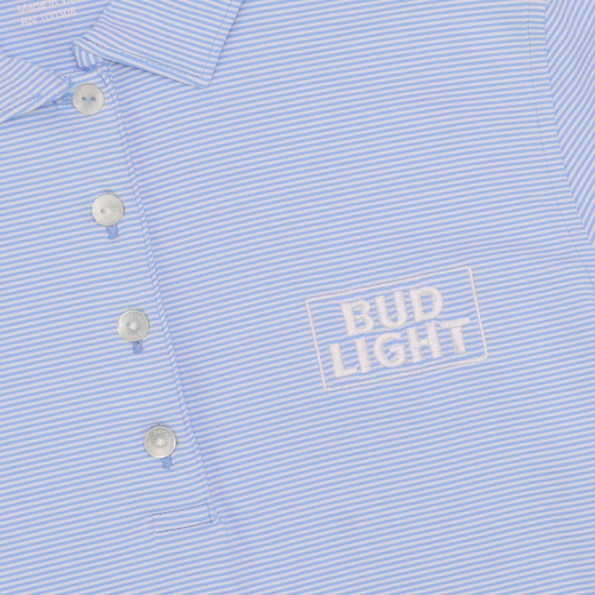 Close up of Bud Light embroidered stacked logo