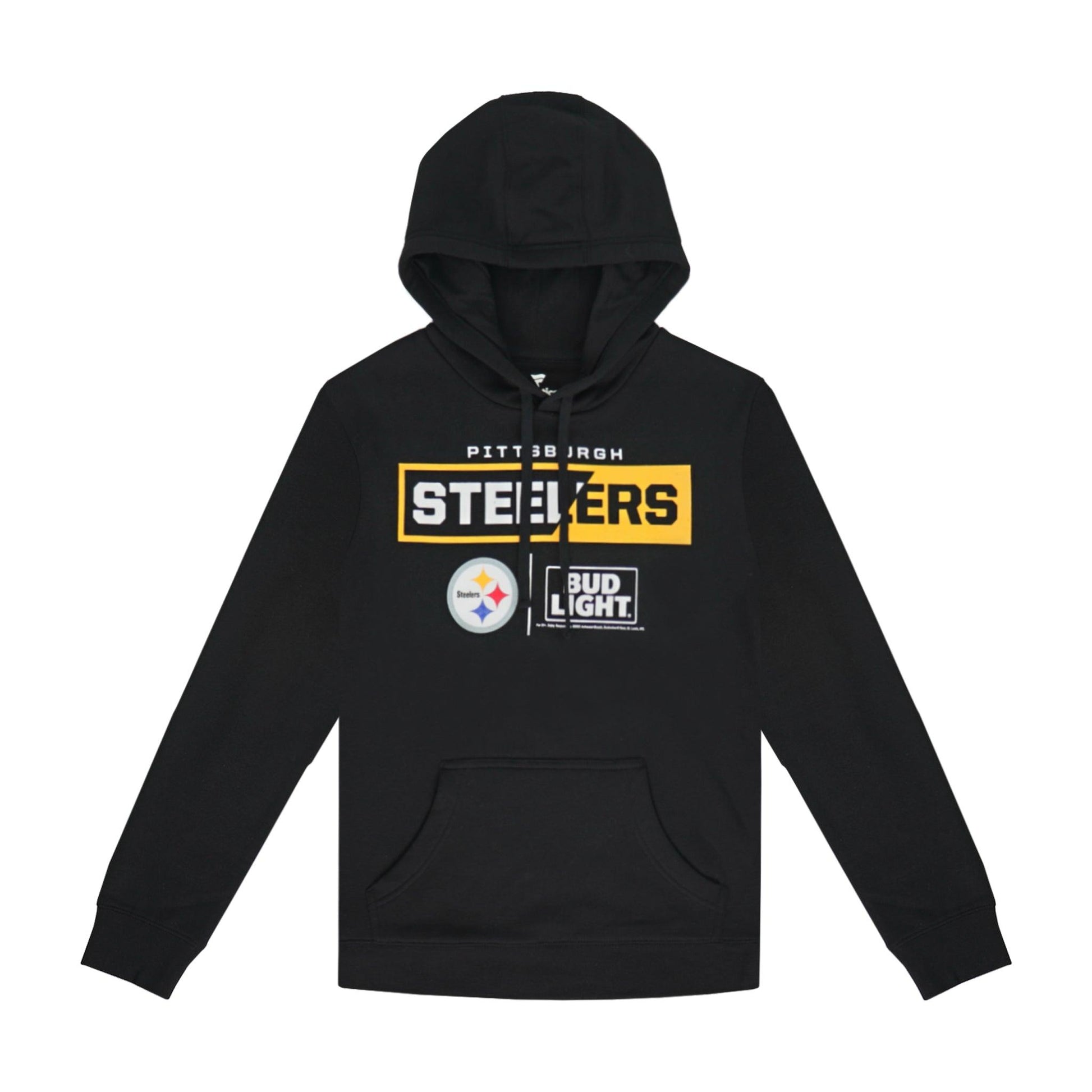 Steelers and bud light logos on black hoodie front