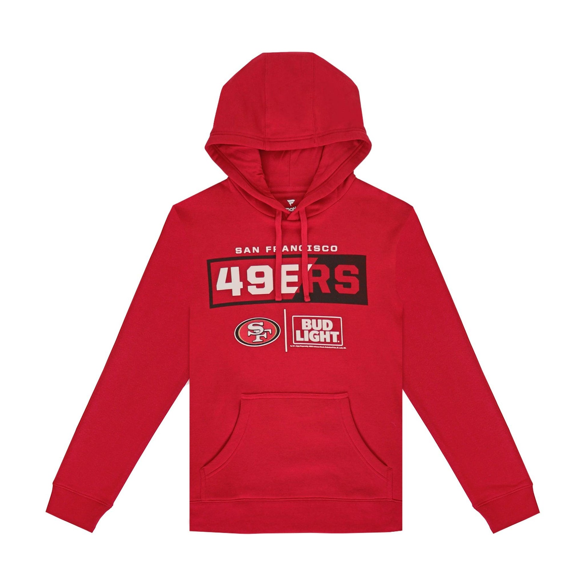 49ers and bud light logo on red hoodie front