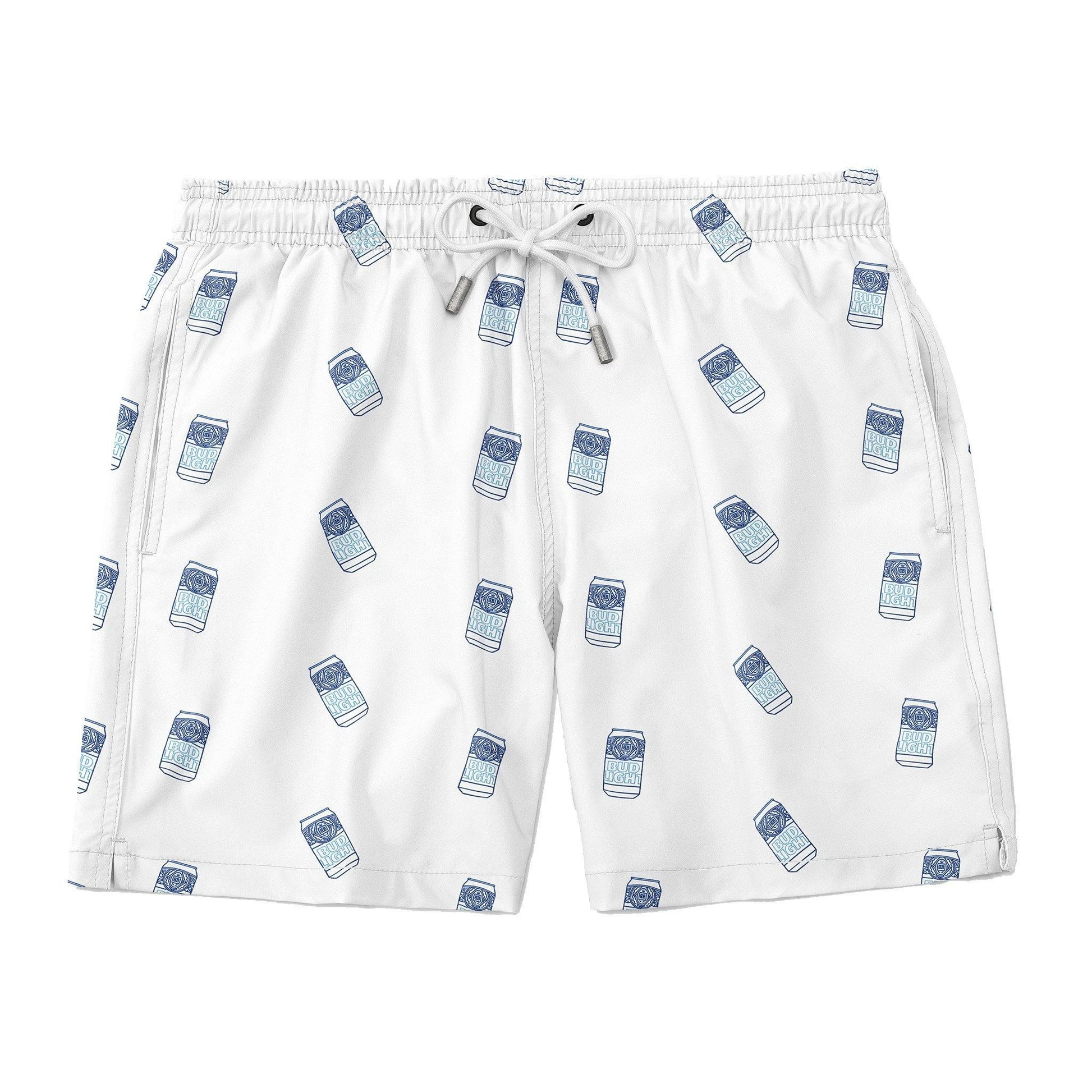 white bud light scatter can swim trunks