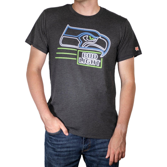 Man Wearing Bud Light Seattle Seahawks Black T-Shirt