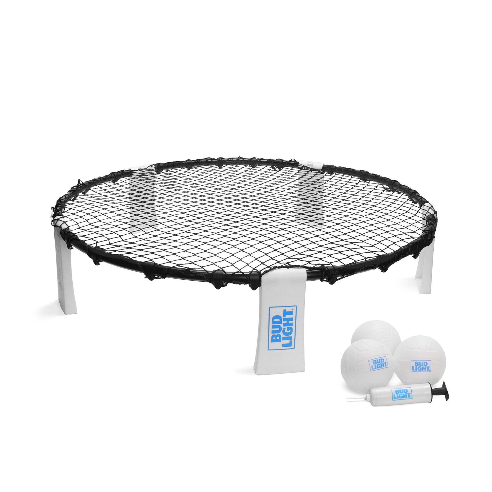 Slam Ball set up with black net and bud light stands 