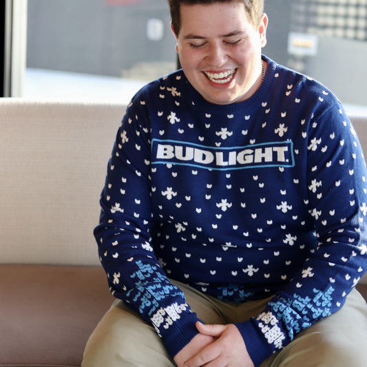 blue bud light snowflake sweater