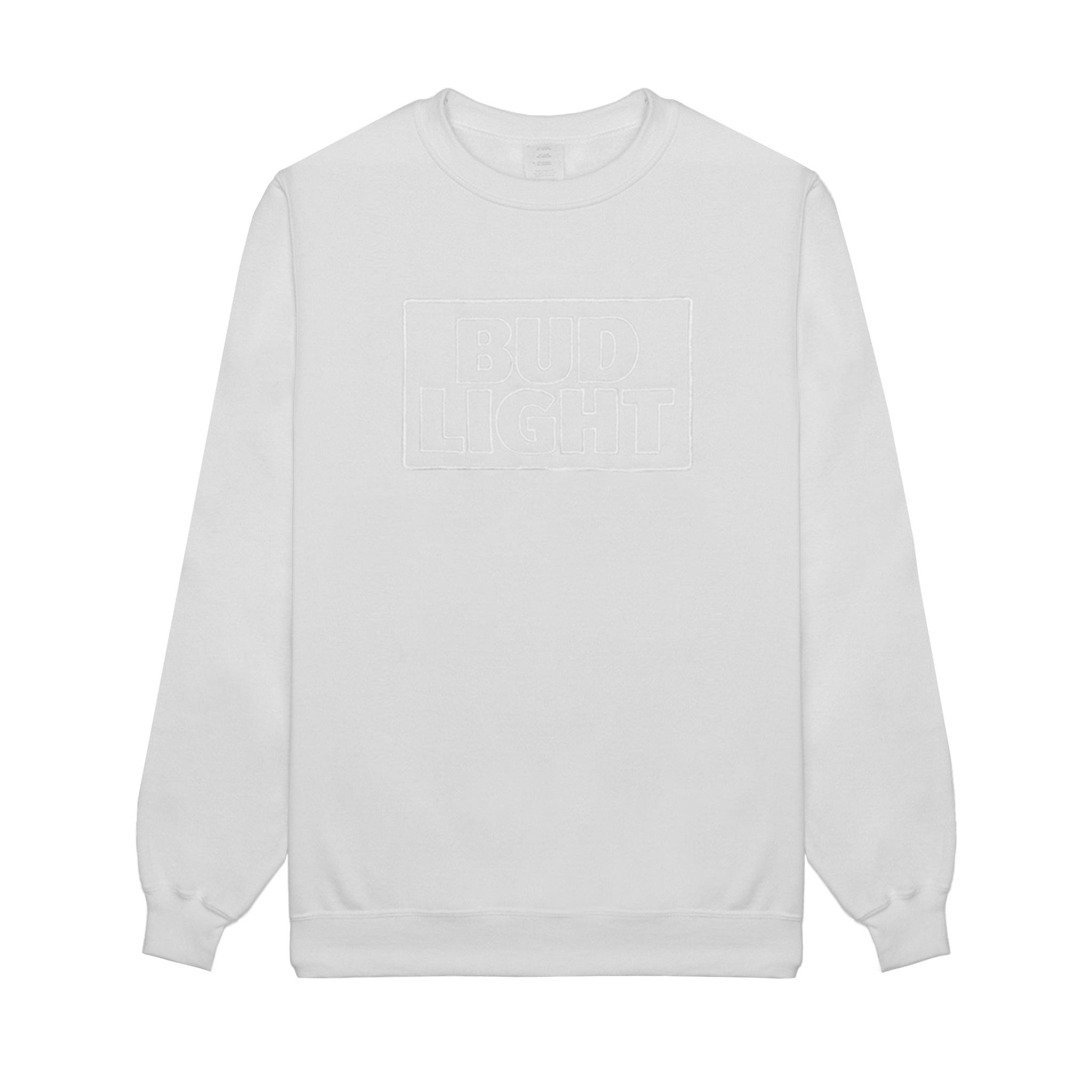 front of Bud Light Tonal Sweatshirt with white Bud Light stacked logo embroidery